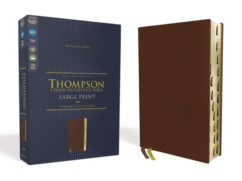 Couverture_Niv, Thompson Chain-reference Bible, Large Print, Genuine Leather, Cowhide, Brown, Red Letter, Art Gilded Edges, Thumb Indexed, Comfort Print