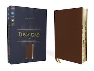 Couverture_Niv, Thompson Chain-reference Bible, Genuine Leather, Buffalo, Brown, Red Letter, Thumb Indexed, Art Gilded Edges, Comfort Print