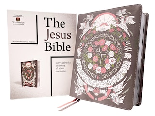 Front cover_The Jesus Bible Artist Edition, NIV, (With Thumb Tabs to Help Locate the Books of the Bible), Leathersoft, Gray Floral, Thumb Indexed, Comfort Print