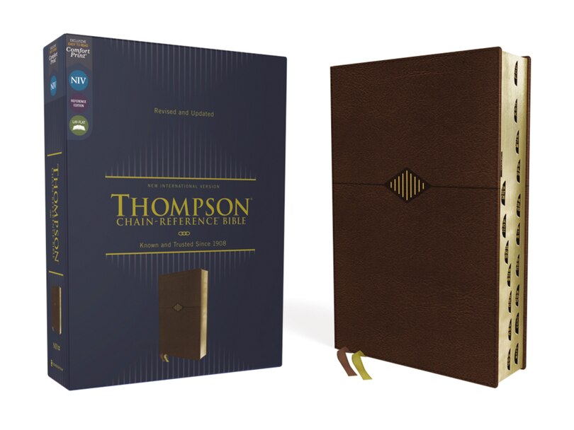 Front cover_Niv, Thompson Chain-reference Bible, Leathersoft, Brown, Red Letter, Thumb Indexed, Comfort Print