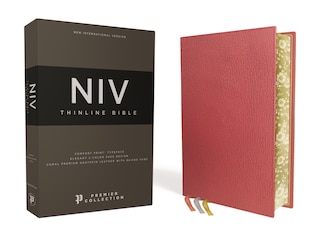 Front cover_Niv, Thinline Bible, Premium Goatskin Leather, Coral, Premier Collection, Black Letter, Gauffered Edges, Comfort Print