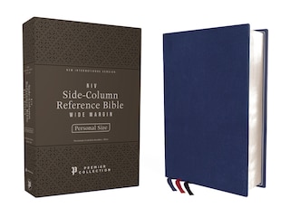 Couverture_NIV, Side-Column Reference Bible (Deep Study at a Portable Size), Personal Size, Premium Goatskin Leather, Blue, Premier Collection, Art Gilded Edges, Comfort Print