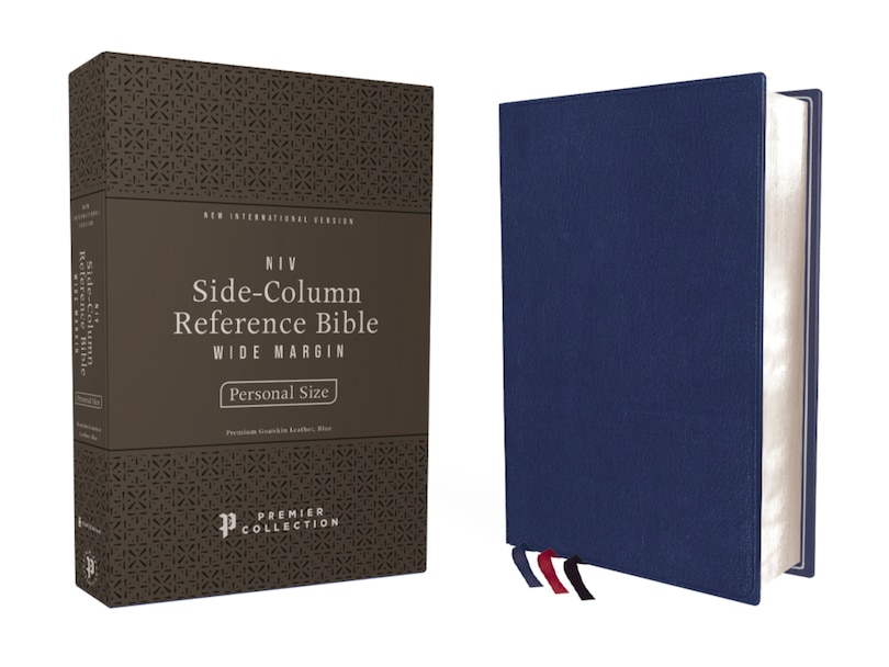 Couverture_NIV, Side-Column Reference Bible (Deep Study at a Portable Size), Personal Size, Premium Goatskin Leather, Blue, Premier Collection, Art Gilded Edges, Comfort Print