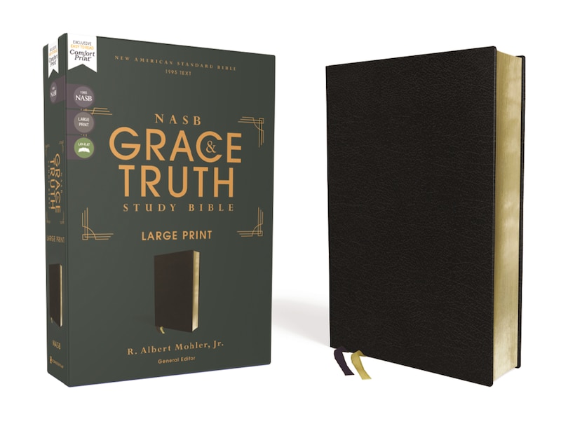Front cover_NASB, The Grace and Truth Study Bible (Trustworthy and Practical Insights), Large Print, European Bonded Leather, Black, Red Letter, 1995 Text, Comfort Print