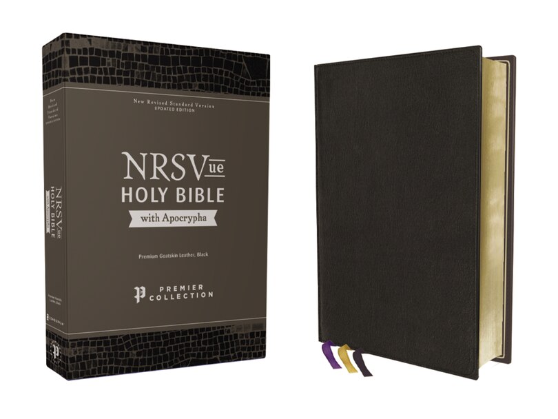 Front cover_Nrsvue, Holy Bible With Apocrypha, Premium Goatskin Leather, Black, Premier Collection, Art Gilded Edges, Comfort Print