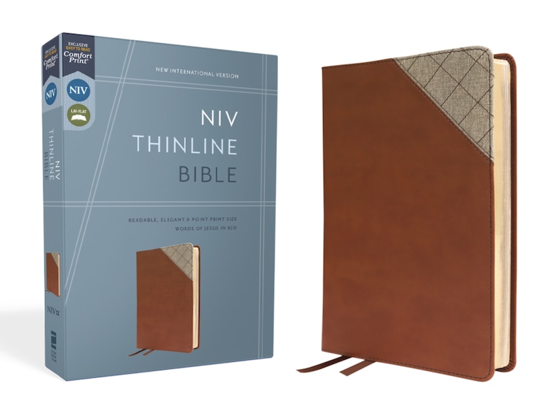 Front cover_Niv, Thinline Bible, Leathersoft, Brown, Red Letter, Comfort Print