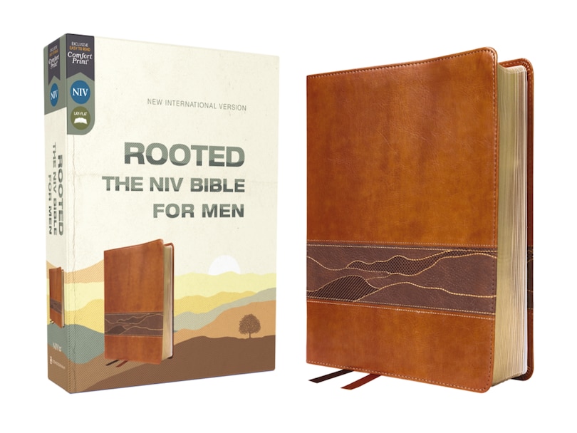 Front cover_Rooted: The NIV Bible for Men, Leathersoft, Brown, Comfort Print