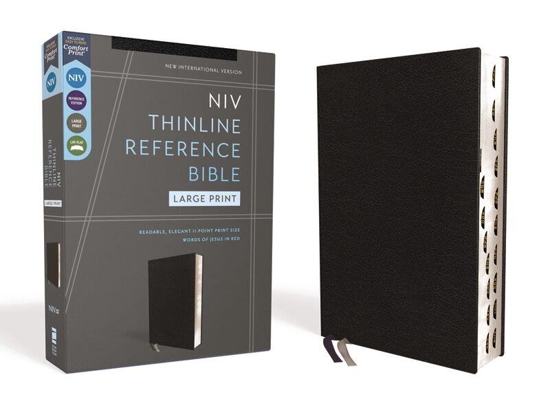 Front cover_NIV, Thinline Reference Bible (Deep Study at a Portable Size), Large Print, Bonded Leather, Black, Red Letter, Thumb Indexed, Comfort Print