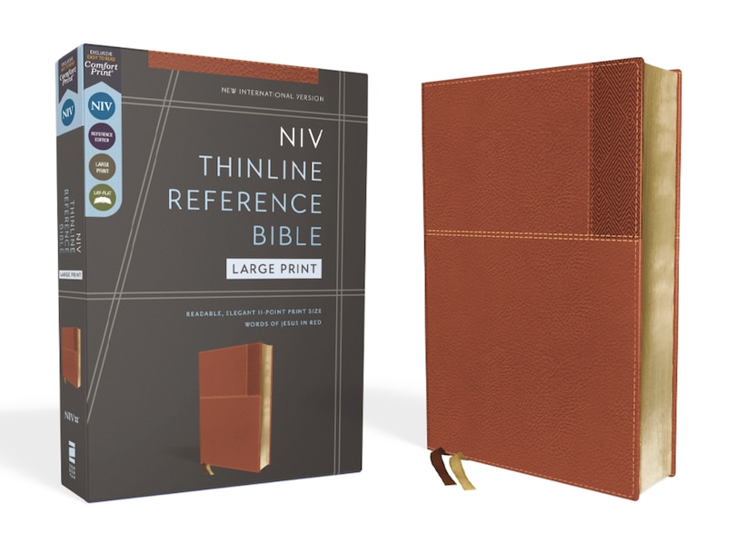 Front cover_NIV, Thinline Reference Bible (Deep Study at a Portable Size), Large Print, Leathersoft, Brown, Red Letter, Comfort Print