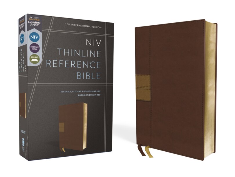 Front cover_NIV, Thinline Reference Bible (Deep Study at a Portable Size), Leathersoft, Brown, Red Letter, Comfort Print