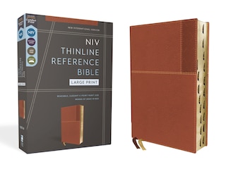 Front cover_NIV, Thinline Reference Bible (Deep Study at a Portable Size), Large Print, Leathersoft, Brown, Red Letter, Thumb Indexed, Comfort Print