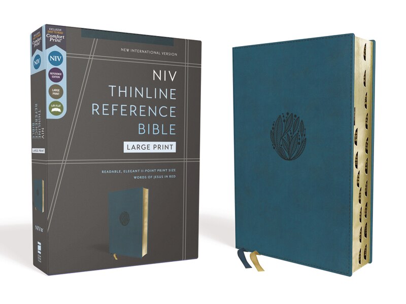 Front cover_NIV, Thinline Reference Bible (Deep Study at a Portable Size), Large Print, Leathersoft, Teal, Red Letter, Thumb Indexed, Comfort Print