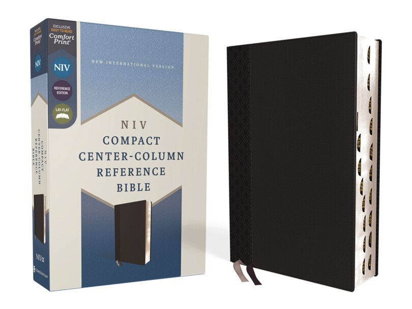 Front cover_NIV, Compact Center-Column Reference Bible, Leathersoft, Black, Red Letter, Thumb Indexed, Comfort Print