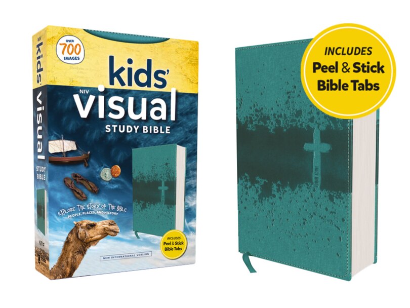 Couverture_NIV, Kids' Visual Study Bible, Leathersoft, Teal, Full Color Interior, Peel/Stick Bible Tabs