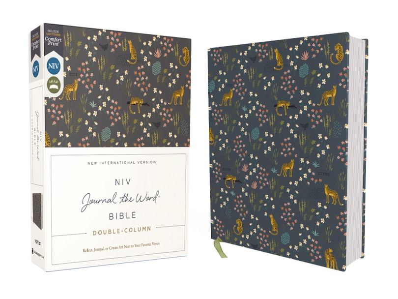Couverture_NIV, Journal the Word Bible (Perfect for Note-Taking), Double-Column, Cloth over Board, Navy Floral, Red Letter, Comfort Print