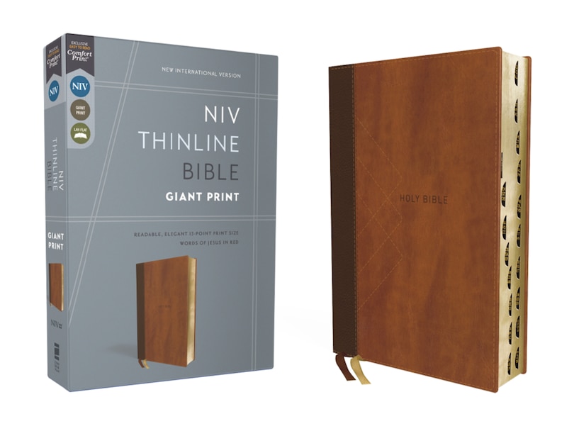 Front cover_NIV, Thinline Bible, Giant Print, Leathersoft, Brown, Red Letter, Thumb Indexed, Comfort Print