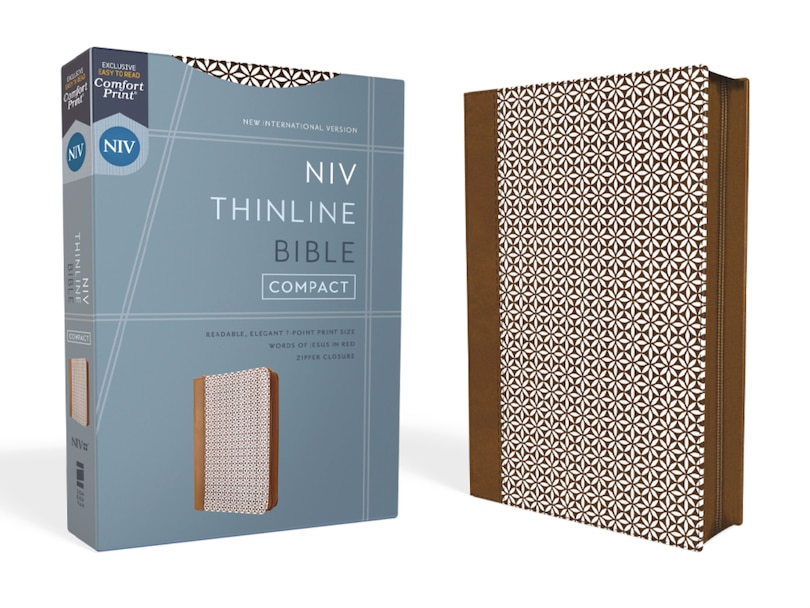 Couverture_NIV, Thinline Bible, Compact, Leathersoft, Brown/White, Zippered, Red Letter, Comfort Print