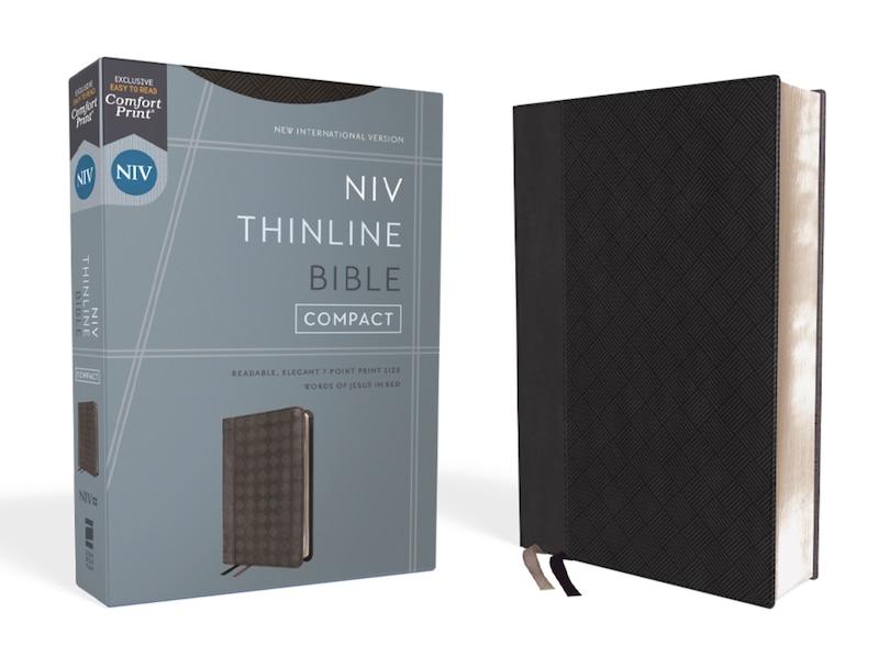 Front cover_NIV, Thinline Bible, Compact, Leathersoft, Black/Gray, Red Letter, Comfort Print