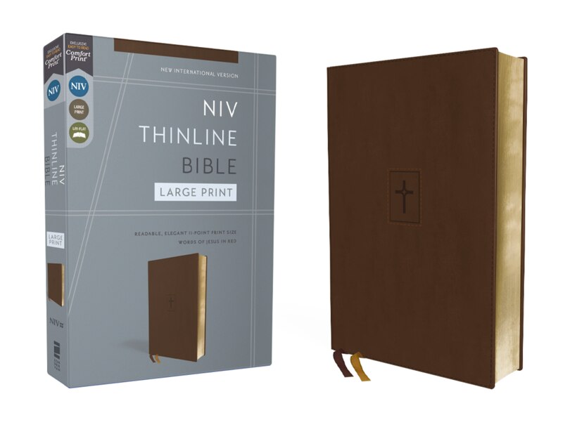 Front cover_NIV, Thinline Bible, Large Print, Leathersoft, Brown, Red Letter, Comfort Print