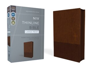 Front cover_NIV, Thinline Bible, Large Print, Leathersoft, Brown, Zippered, Red Letter, Comfort Print