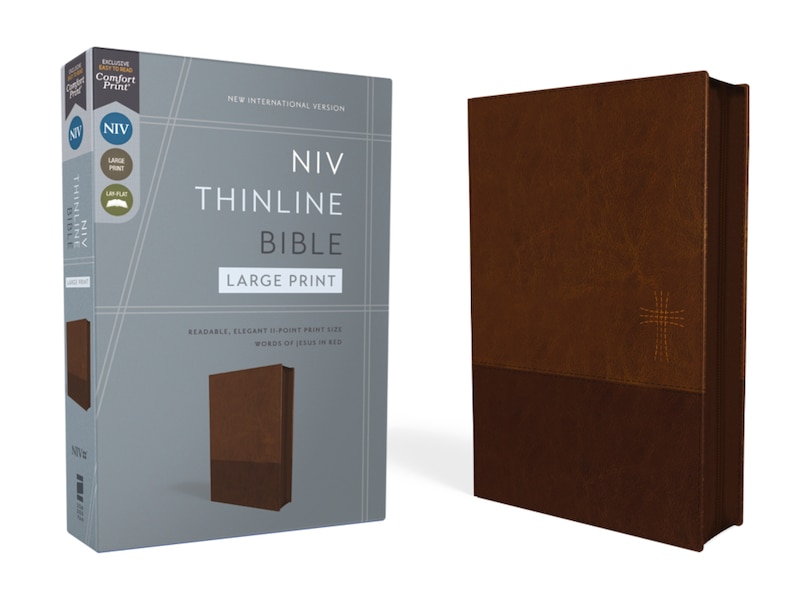 Front cover_NIV, Thinline Bible, Large Print, Leathersoft, Brown, Zippered, Red Letter, Comfort Print