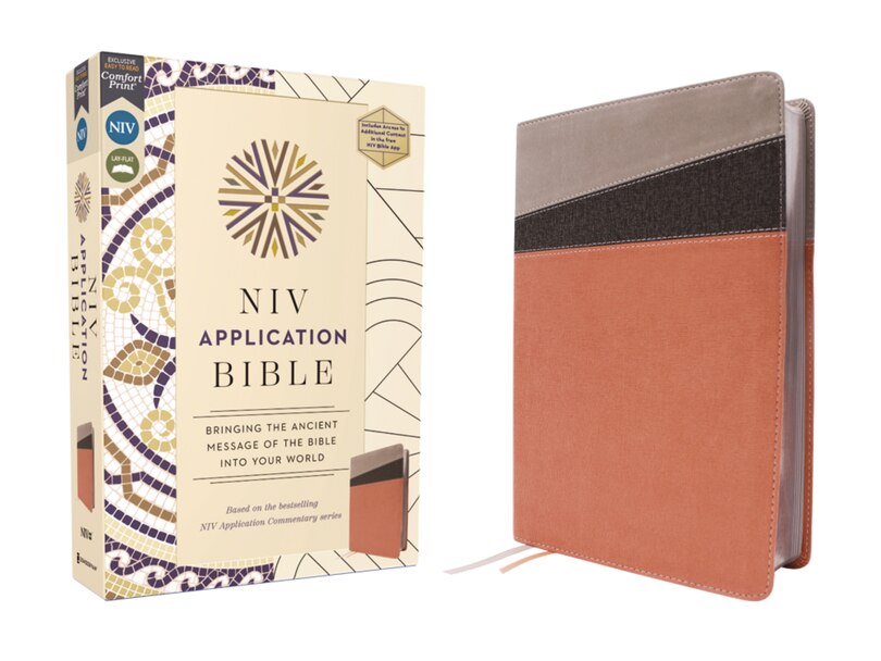 Front cover_NIV Application Bible, Leathersoft, Coral/Gray, Red Letter, Comfort Print