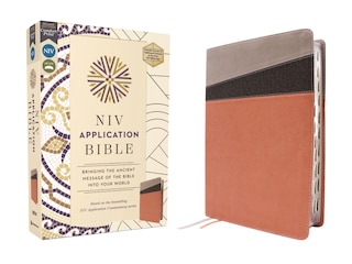 Front cover_NIV Application Bible, Leathersoft, Coral/Gray, Red Letter, Thumb Indexed, Comfort Print