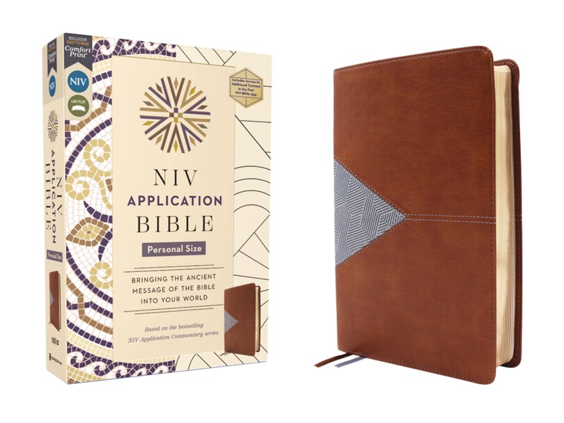 Front cover_NIV Application Bible, Personal Size, Leathersoft, Brown/Blue, Red Letter, Comfort Print