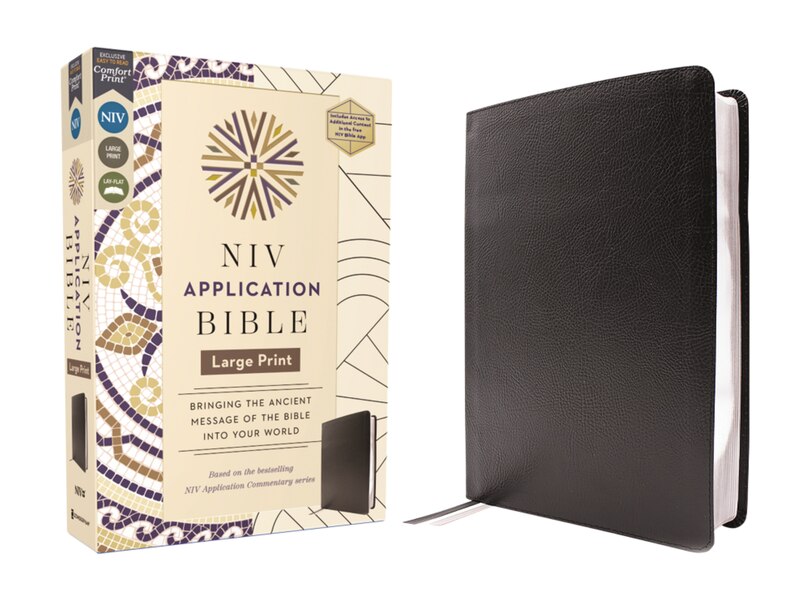 Front cover_NIV Application Bible, Large Print, European Bonded Leather, Black, Red Letter, Comfort Print