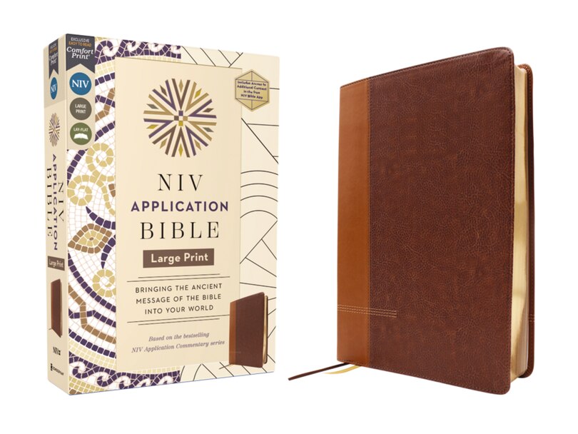 Front cover_NIV Application Bible, Large Print, Leathersoft, Brown, Red Letter, Comfort Print