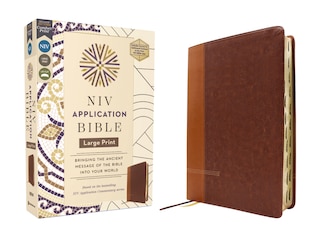 Front cover_NIV Application Bible, Large Print, Leathersoft, Brown, Red Letter, Thumb Indexed, Comfort Print
