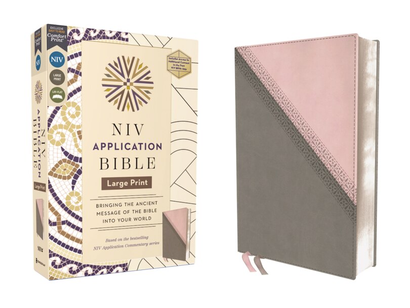 Front cover_NIV Application Bible, Large Print, Leathersoft, Pink/Gray, Red Letter, Comfort Print