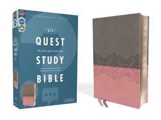 Front cover_NIV, Quest Study Bible, Leathersoft, Gray/Pink, Comfort Print