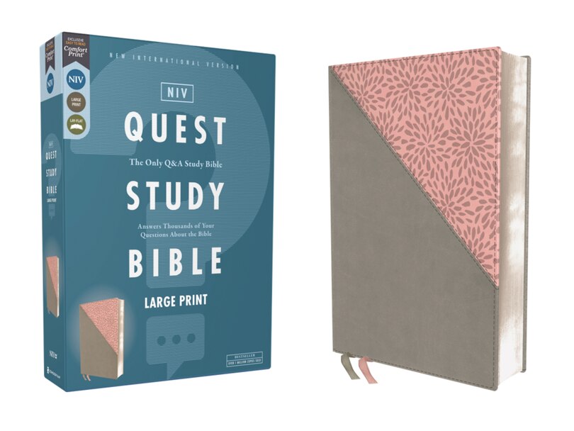Front cover_NIV, Quest Study Bible, Large Print, Leathersoft, Gray/Pink, Comfort Print