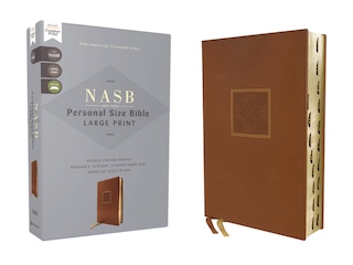 Front cover_NASB, Personal Size Bible, Large Print, Leathersoft, Brown, Red Letter, 1995 Text, Thumb Indexed, Comfort Print