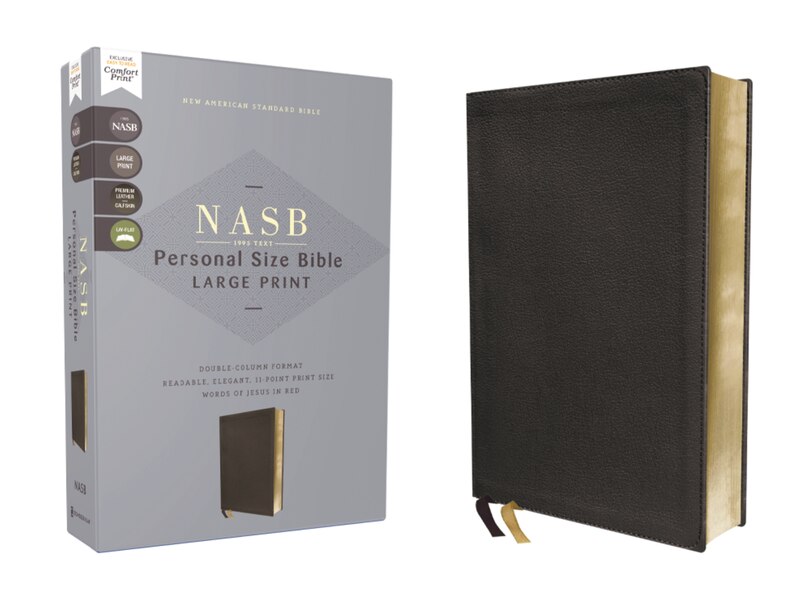 Front cover_NASB, Personal Size Bible, Large Print, Genuine Leather, Calfskin, Black, Red Letter, 1995 Text, Comfort Print