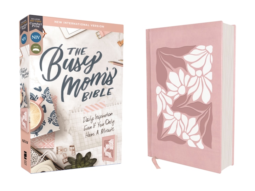Front cover_NIV, The Busy Mom's Bible, Leathersoft over Board, Pink, Red Letter, Comfort Print
