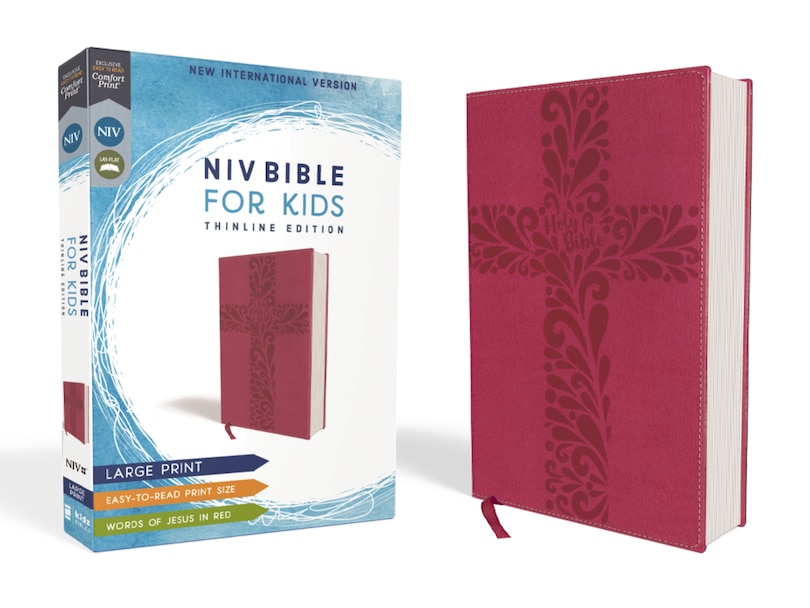 Front cover_Niv, Bible For Kids, Large Print, Leathersoft, Pink, Red Letter, Comfort Print
