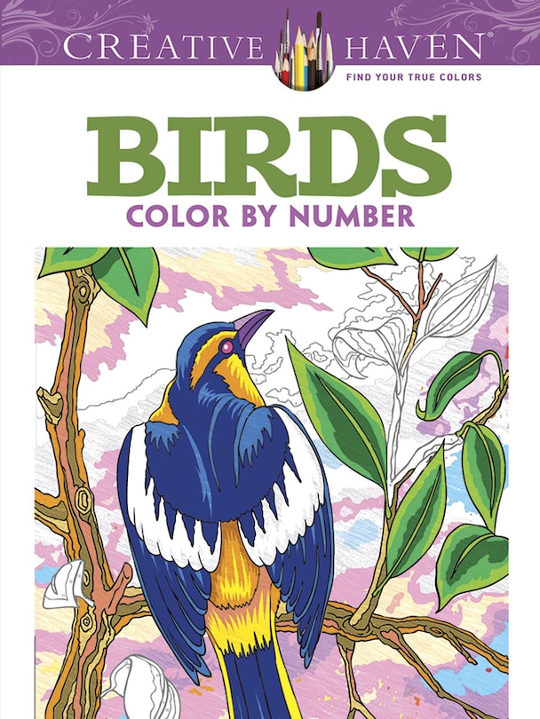 Front cover_Creative Haven Birds Color by Number Coloring Book