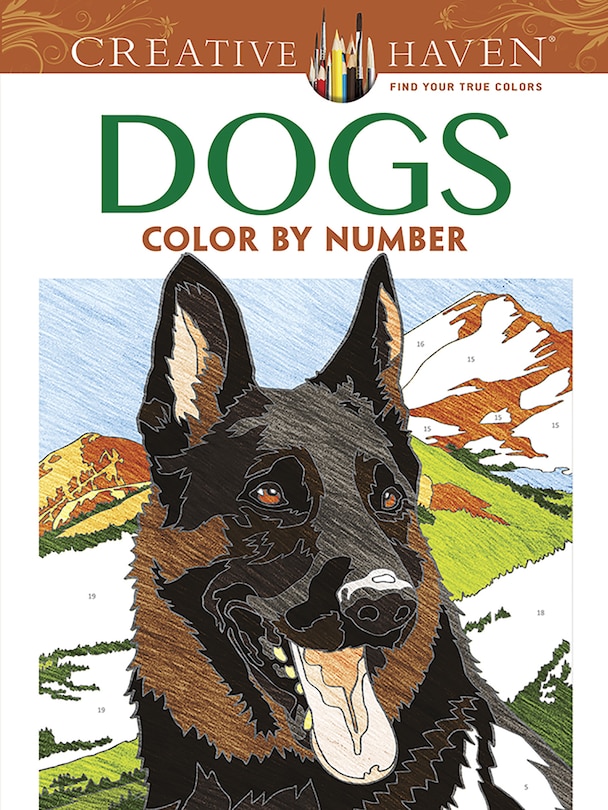 Front cover_Creative Haven Dogs Color by Number Coloring Book