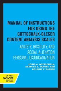 Couverture_Manual Of Instructions For Using The Gottschalk-gleser Content Analysis Scales