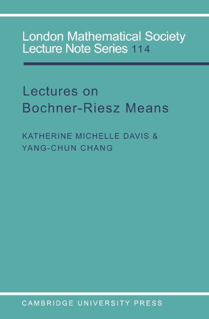 Front cover_Lectures on Bochner-Riesz Means