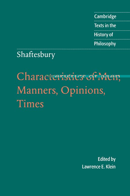 Front cover_Shaftesbury: Characteristics of Men, Manners, Opinions, Times