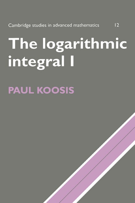 Couverture_The Logarithmic Integral: Volume 1