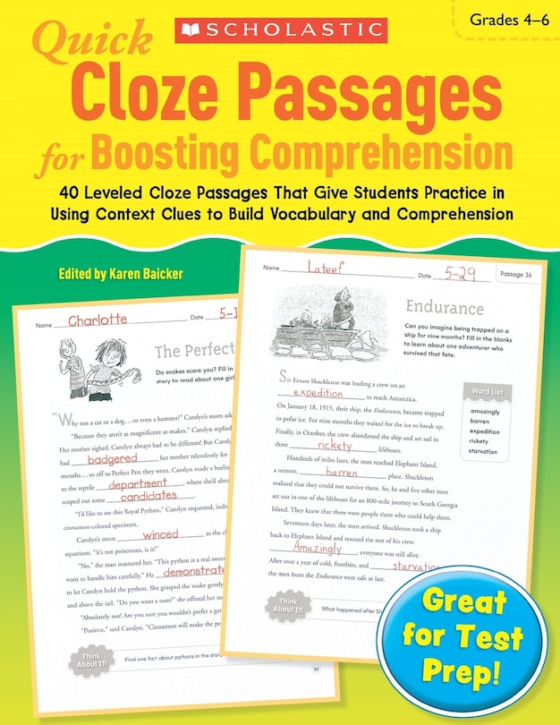 Front cover_Quick Cloze Passages for Boosting Comprehension Grades 4-6