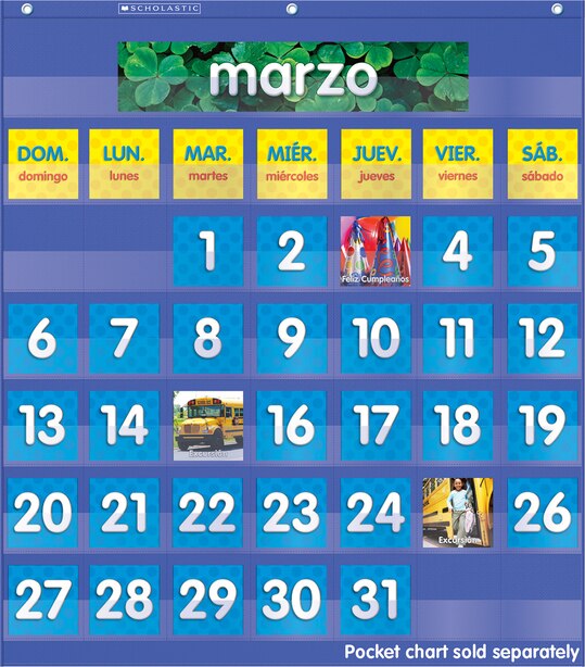 Spanish Monthly Calendar Pocket Chart Add ons Book by Scholastic (Book