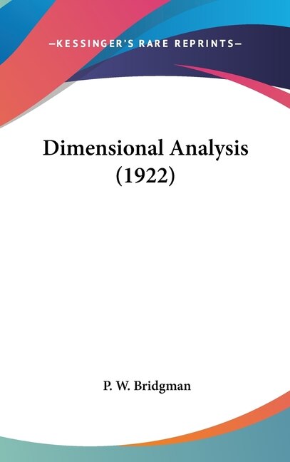 Front cover_Dimensional Analysis (1922)