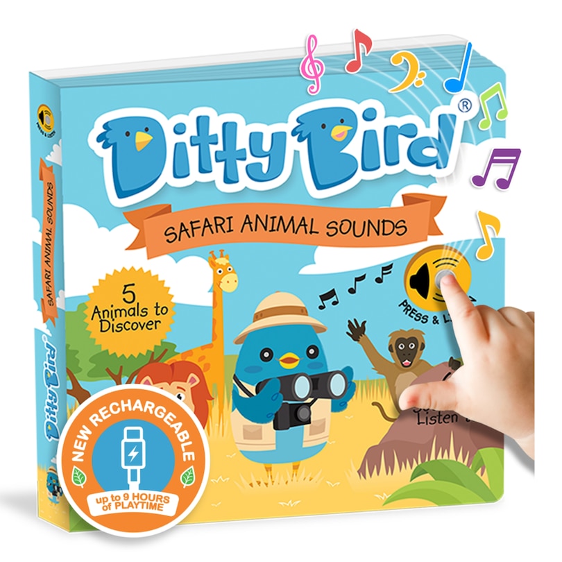 Front cover_Ditty Bird | Interactive Safari Animal Sound book | Jungle Animals | Musical Books for toddlers 1- 3 | Board Book with Sounds