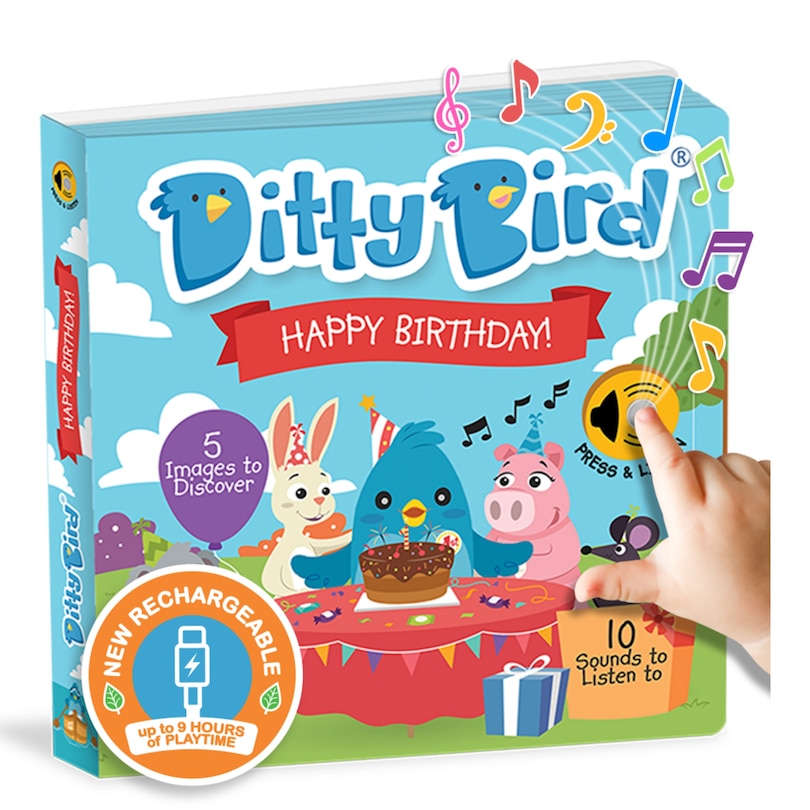 Front cover_Ditty Bird | Happy Birthday book | Interactive Sound Book for toddlers 1- 3 | Musical Gift for baby 1 year old