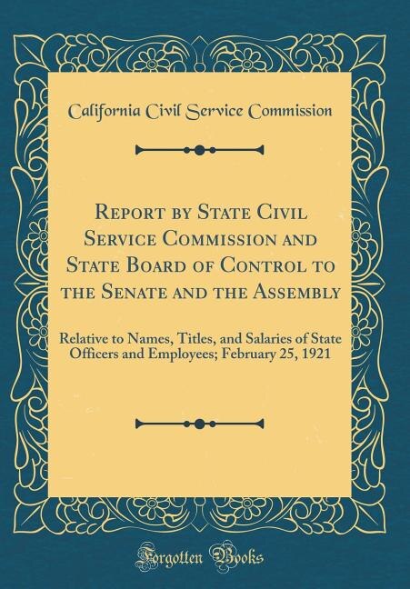 Couverture_Report by State Civil Service Commission and State Board of Control to the Senate and the Assembly